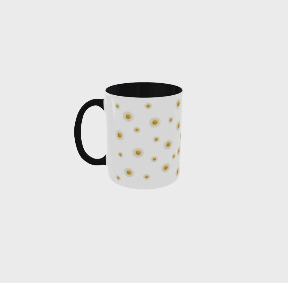 Mug en Céramique avec Anse Noire Motifs Marguerite pour Maman 325 ml